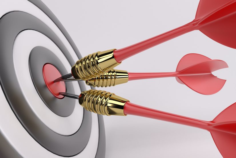 3D Render of Three arrows darts in center.